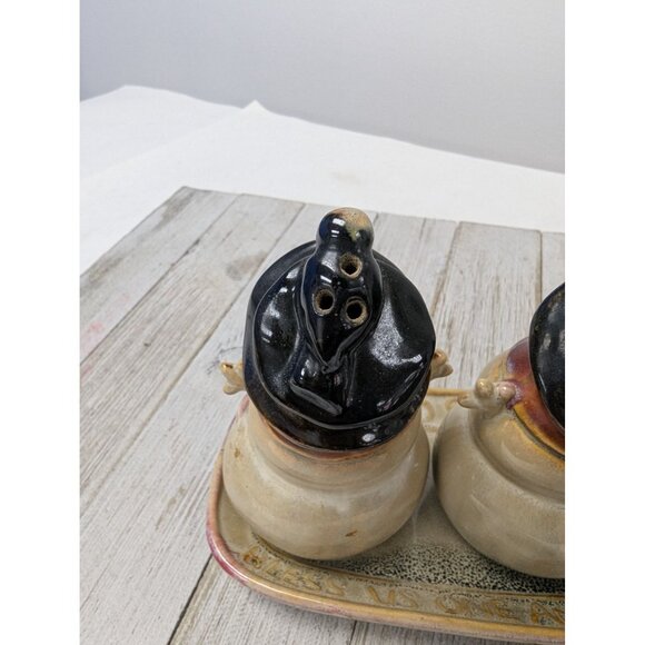 Snowmen Vintage Look Salt and Pepper Shakers with Tray 4 1/2"Tall - Picture 5 of 9